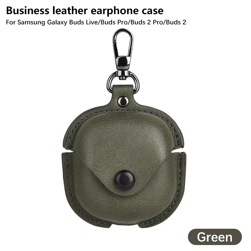 Luxury Leather Case For Samsung Galaxy Buds 2 Pro Buds Live Buds FE Case Bluetooth Wireless Headphones Protective Cover Keychain Caseverse