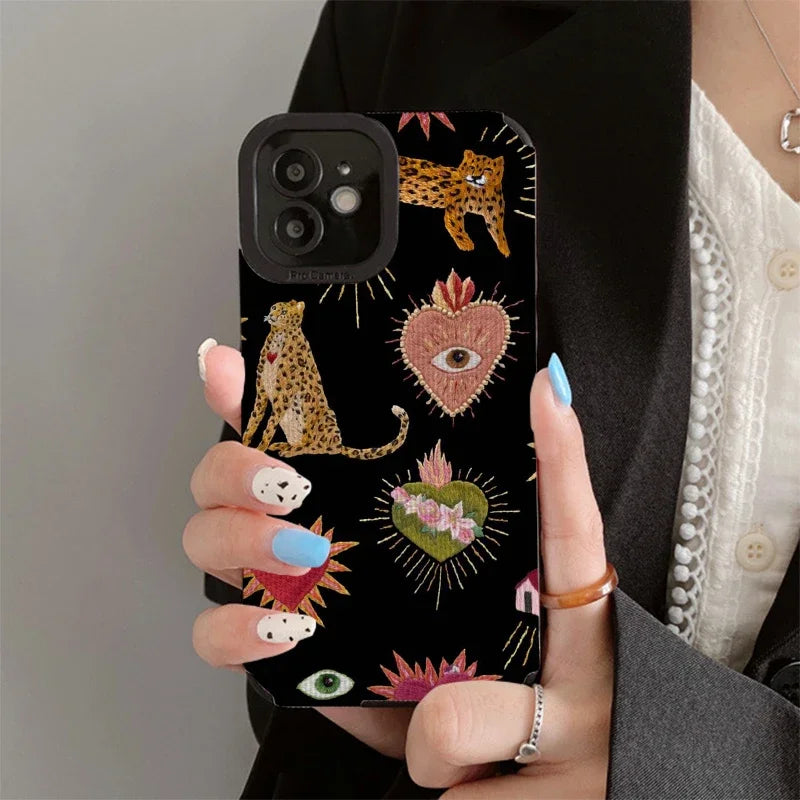 Heart Shaped Leopard Phone Cases for Iphone 11 Iphone 16 Pro Max Iphone 13 Pro Max Iphone 14 Pro Max Iphone 15 Pro Max Case Caseverse