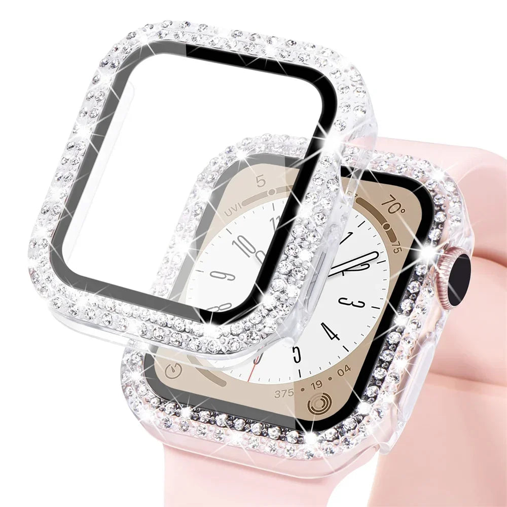 Diamond Case For Apple watch Cover 45mm 41mm 38mm 42mm 44mm 40mm Tempered Glass+ Bumper Screen Protector series 9 8 7 6 5 4 3 SE