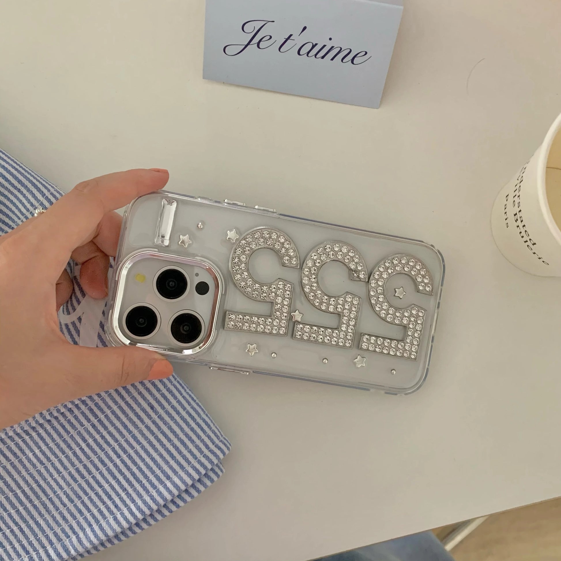 Korean Stylish Glittering Zircon 555 Fashionable Chic Case for iPhone 16 15 14 13 11 Pro Max Back Phone Cover for 12 Pro Max - Caseverse