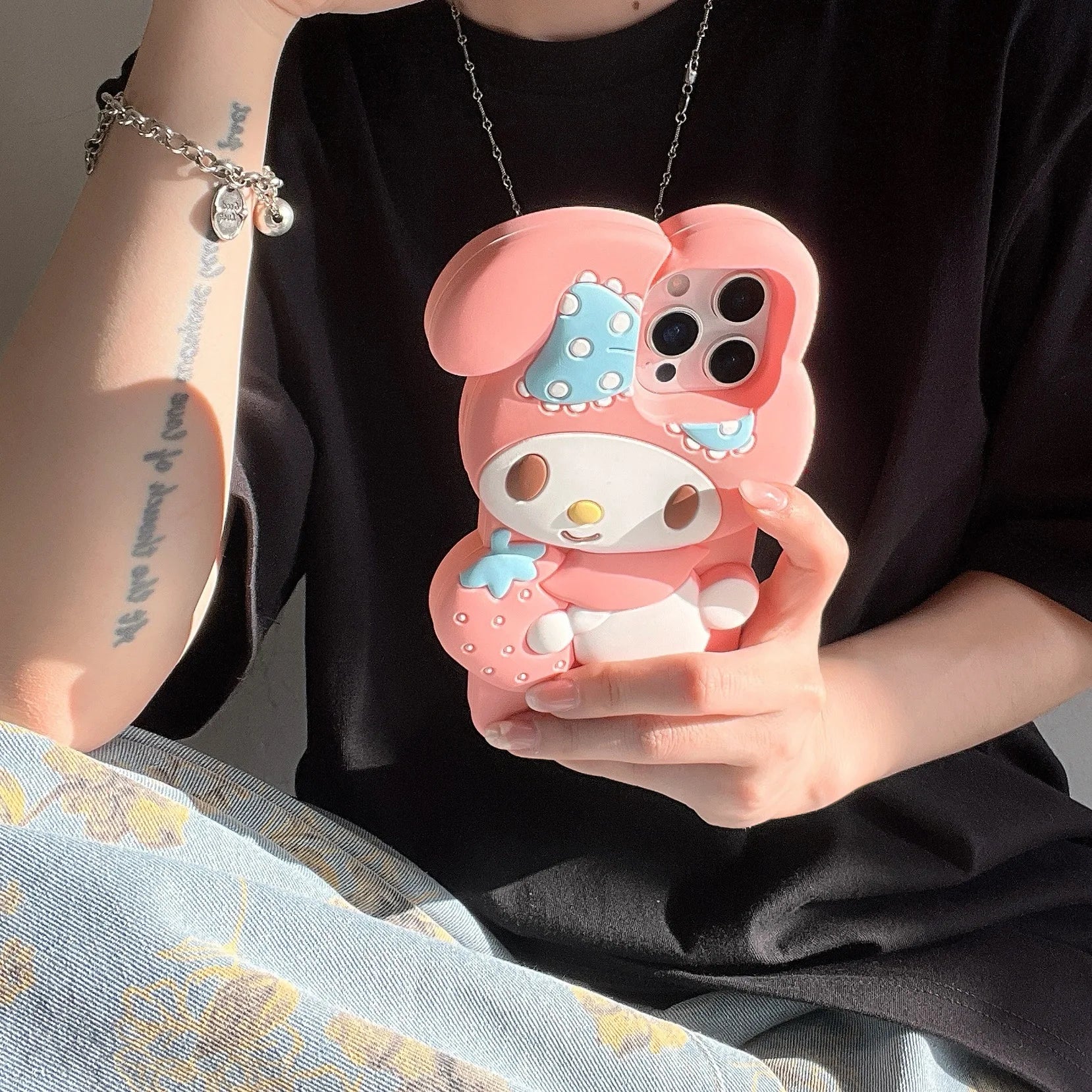 3D Kawaii Cute Cartoon Japan Sanrio Melody Phone Case For iPhone 16 15 Pro 14 13 12 Pro Max Cases Shockproof Soft Silicone Cover - Caseverse