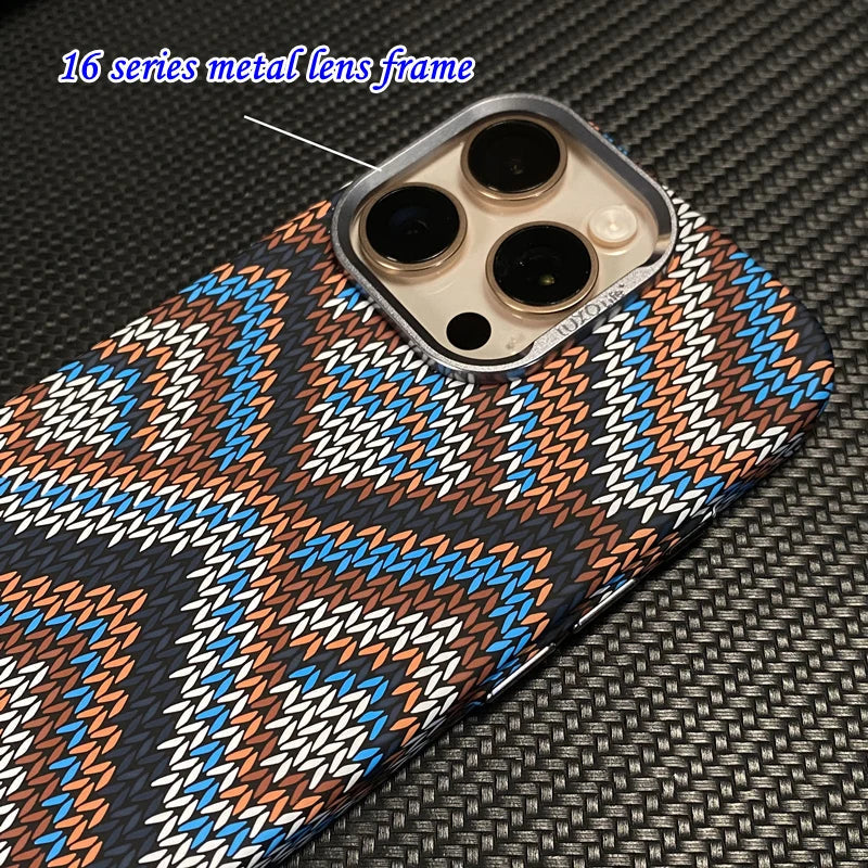 Ultrathin Metal Lens Magsafe Phone Case for iphone 16 pro max 15 Pro 14 Carbon Fiber Texture Matte Wireless Charge Hard PC Cover Caseverse