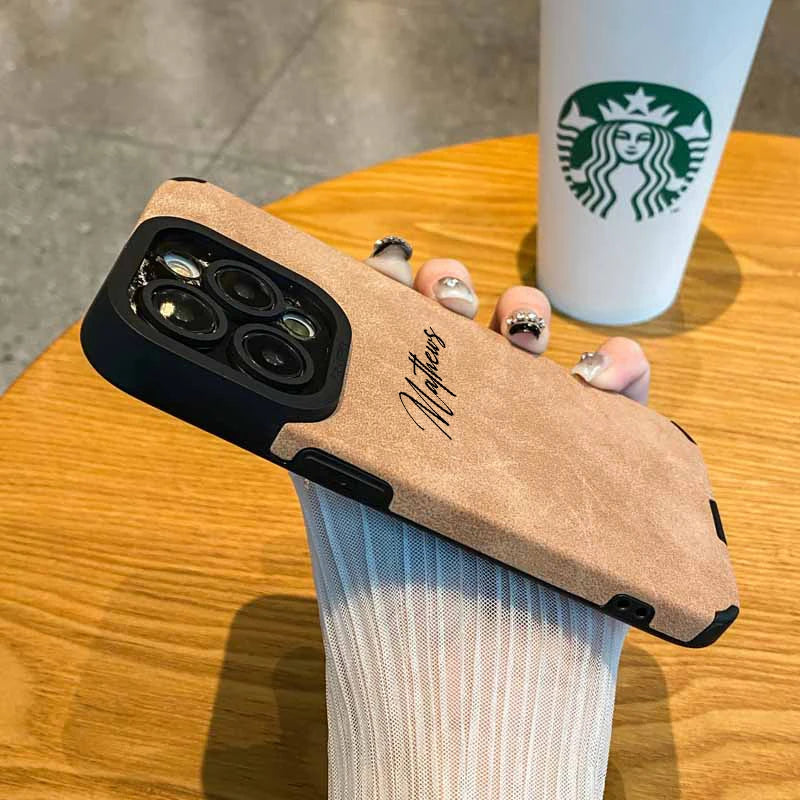 Personalized Luxury Leather Lambskin Shockproof Case For iPhone 16 15 14 13 12 11 Pro Max Customized Name DIY Cover 15 Pro Max Caseverse