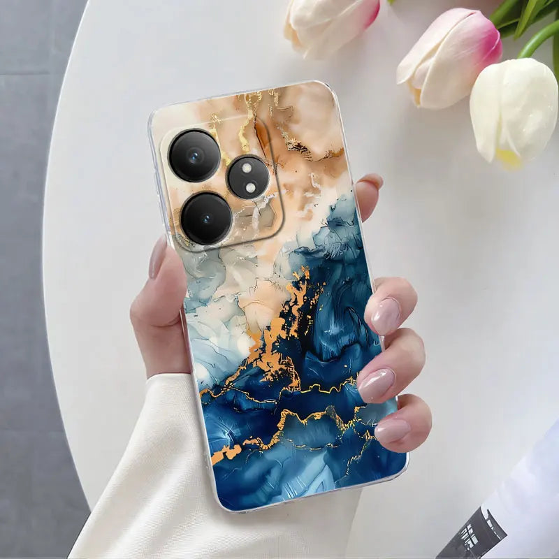 For Realme GT Neo 6 SE Neo6 6T Case Luxury Phone Case For Realme GT Neo6 SE Marble Flower Clear Soft Silicone Protective Cover - Caseverse