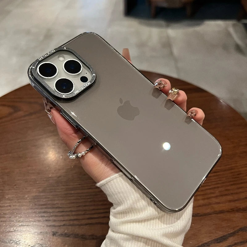 Luxury Metal camera frame protection phone case for iphone 16 15 14 13 12 pro max plus Transparent pc Shockproof Bumper cover - Caseverse