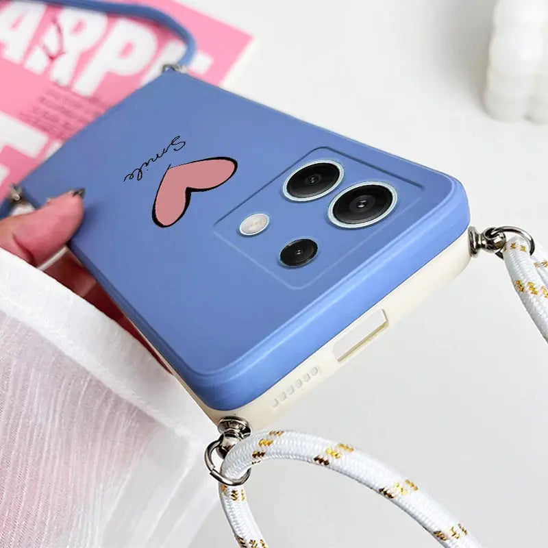 Note13 Big Red Heart Lanyard Silicone Phone Case For Xiaomi Redmi Note 13 13Pro Shatterproof Redmi Note 13ProPlus Back Cover