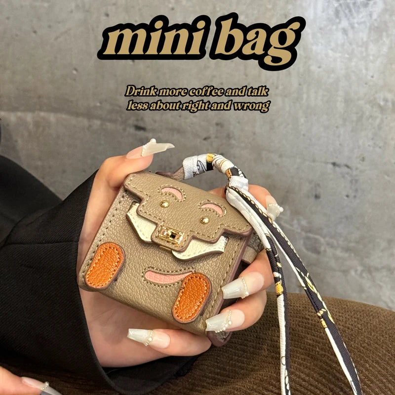 Mini Tiny PU Leather Handbag Decoration Pendant Bag For Airpods 4 3 2 Pro 2 For Galaxy Buds 3 3Pro 2 2Pro/Buds FE Headphone Case
