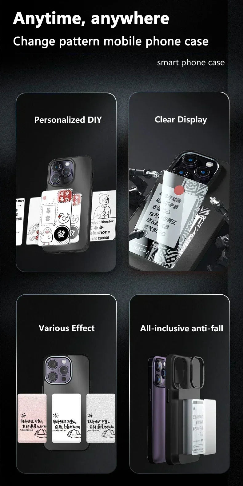 Smart E-ink Screen Phone Case for IPhone 13 14 15 Pro Max NFC Refesh Photo Anime Characters Boy Girl Luxury Silicone Phone Cover - Caseverse