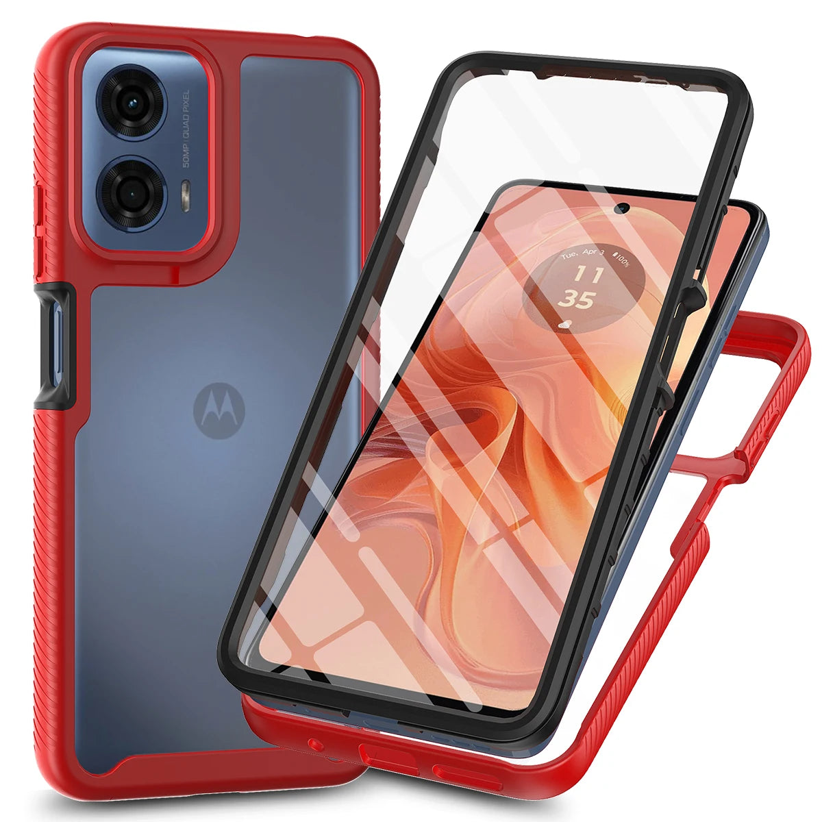 Moto G24 Shockproof Clear Case Built in Screen Protector Full Body Rugged Defender Cover for Motorola G04/G04S Case - Caseverse