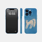 Blue phone case with a white horse and blue star pattern.