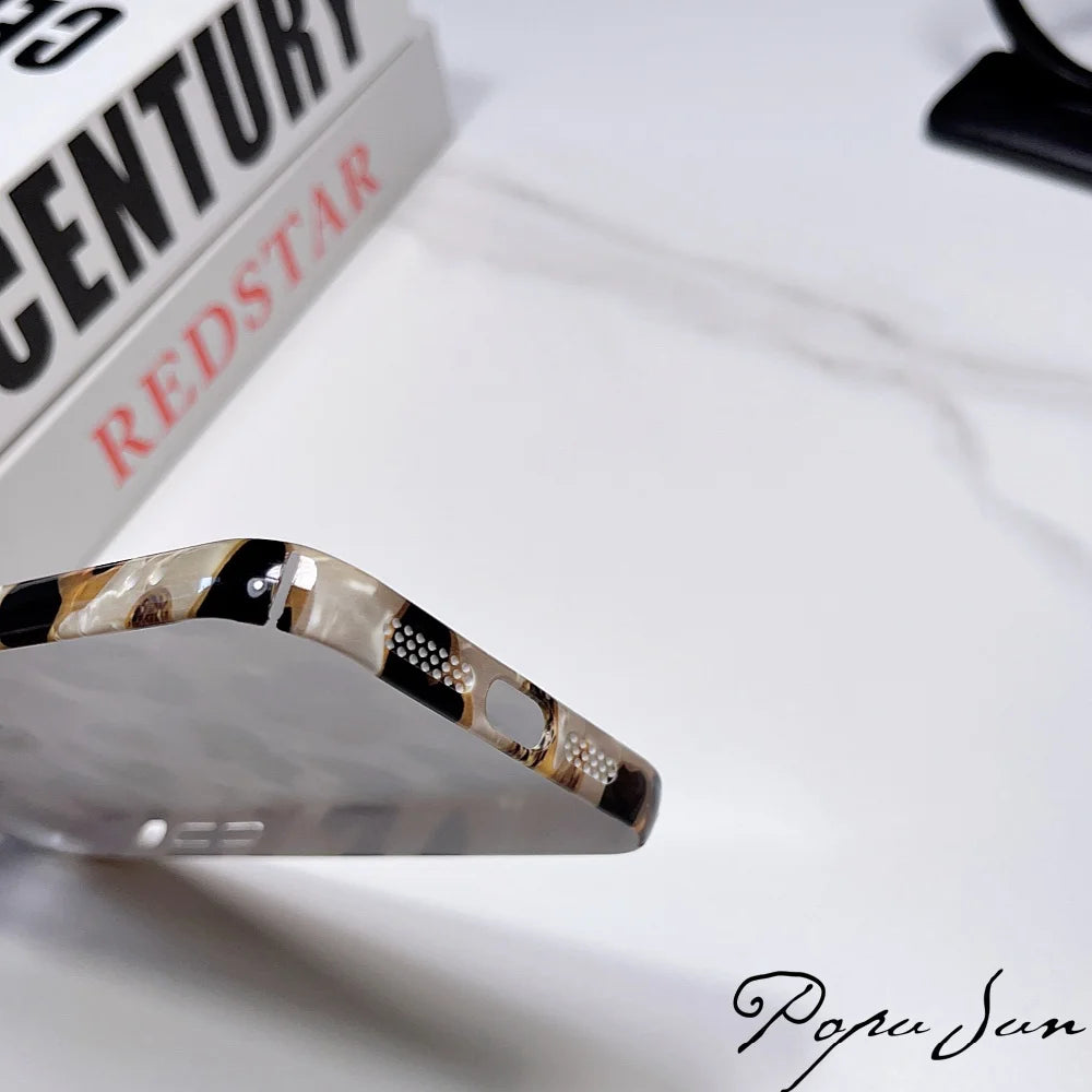 Vintage Glitter Leopard Print Phone Case For IPhone 16 15 13 12 11 Pro Max 14 Plus Dream Shell Leopard Marble Texture Hard Cover - Caseverse