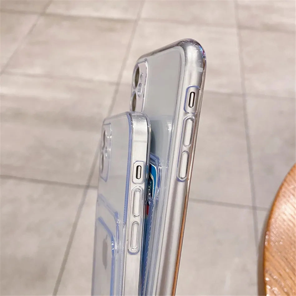 Clear Phone Case For iPhone 11 12 13 14 Pro Case for iphone X XS Max XR 7 8 Plus SE Cases Cover Soft Silicone Wallet Card Holder - Caseverse