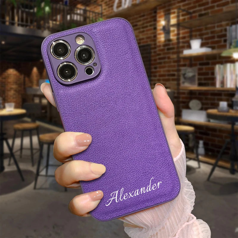 Personalized Customized Name Heart Phone Case for iPhone 16 15 14 13 Pro Max 12 11 X XS XR Design Leather Protective Back Cover Caseverse