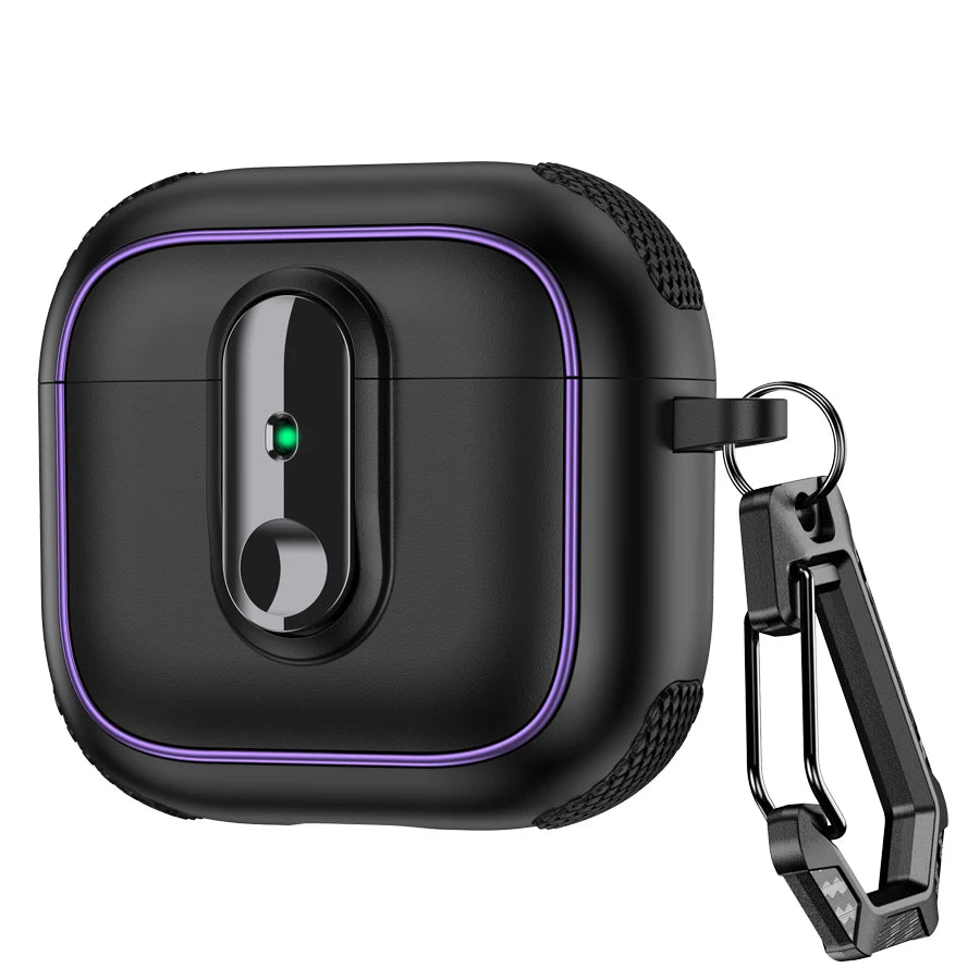 Armor locking clasp Earphone Cover For AirPods 4 3 2Pro With Plated Purple Strips With Magnetic Attraction Protective Case