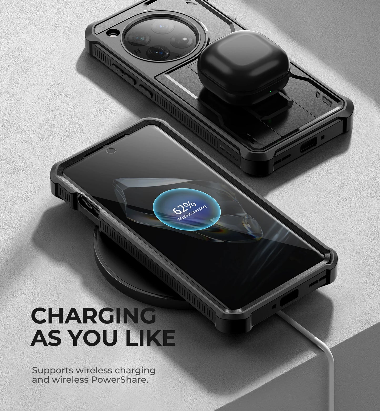 For OnePlus 12 5G (2024) Case Full Body Bumper Military Grade Armor Shockproof Shell Case Bracket with Built in Screen Protector - Caseverse