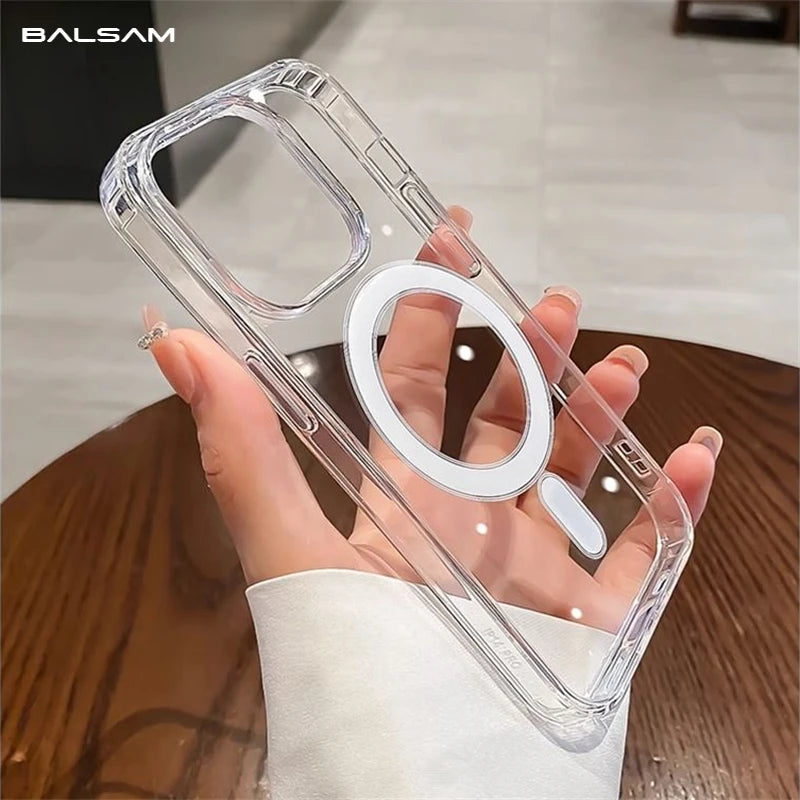 Original Clear For Magsafe Magnetic Wireless Charging Case For iPhone 15 14 13 12 Mini 11 Pro X XR XS Max 7 8 Plus Acrylic Cover - Caseverse