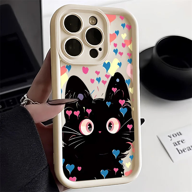 Candy Color Cute Cat Phone Case For iPhone 16, 15 Matte Shockproof Cover - Caseverse