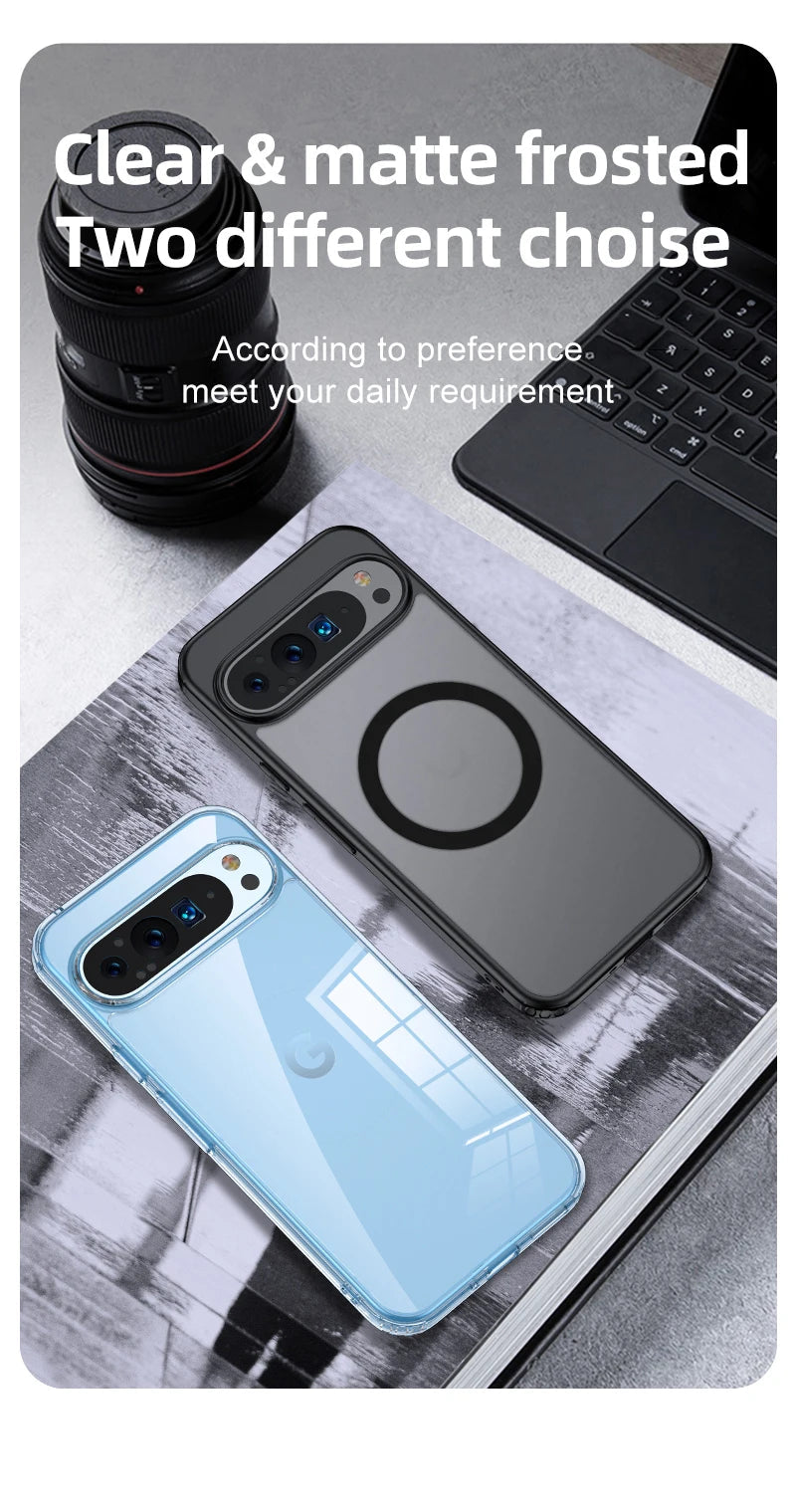For Google Pixel 9 Pro XL 8 7 Pro 8a 7a Magsafe Case Matte White & Clear Wireless Charging Shockproof Magnetic Armor Cover Caseverse