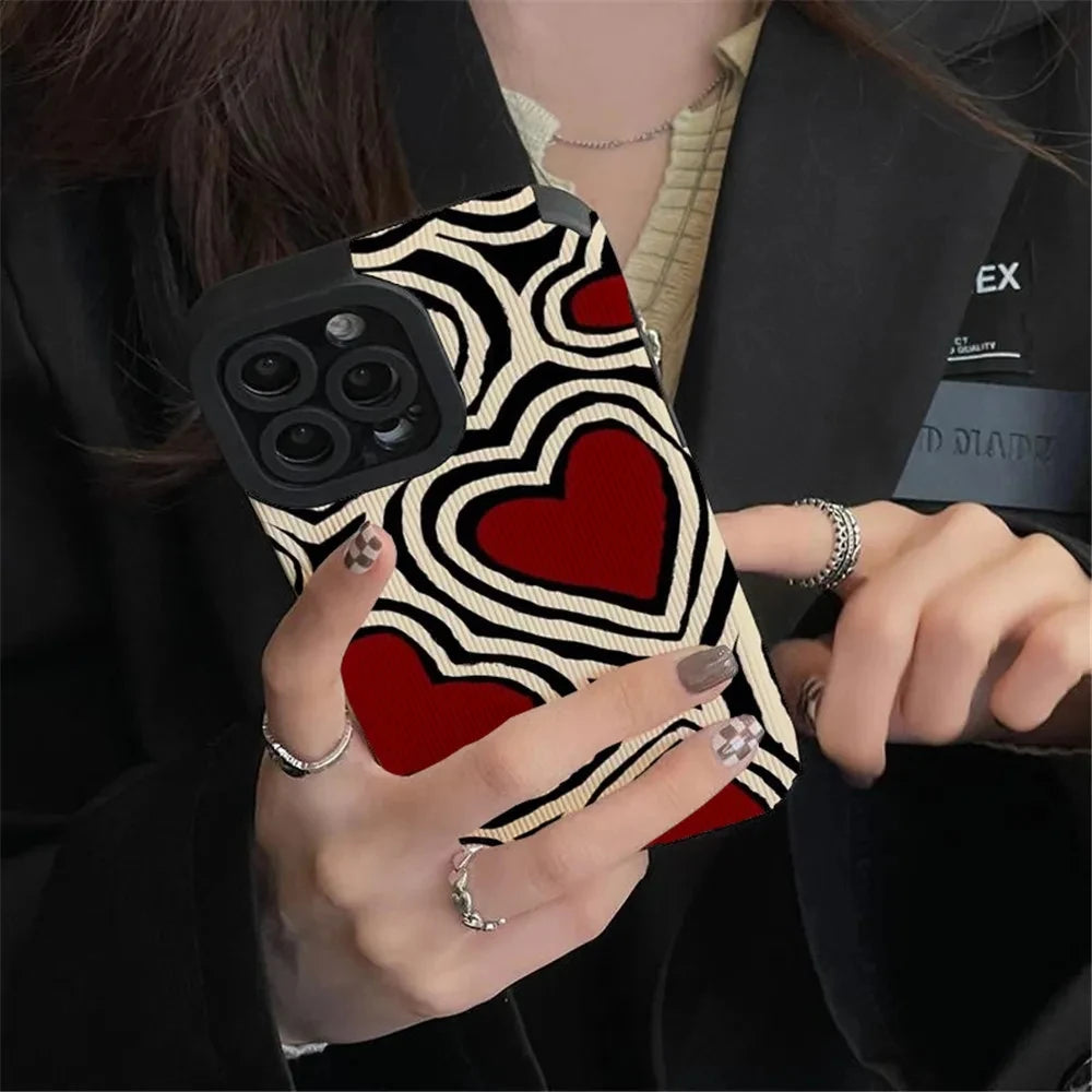 Fashion Romantic Love Hearts Phone Case For iPhone 13 16 14 15 Pro Max Plus 11 12 Mini XS X XR Soft Silicone Stripes Back Cover - Caseverse