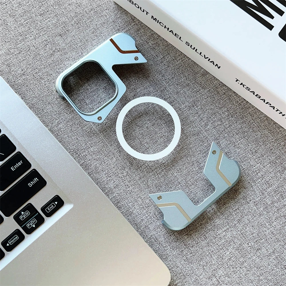 Magnetic Titanium Metal Transparent No Frame Phone Case For iPhone 16 Pro Max 16  Plus For Magsafe Aluminum Bumper Armor Cover Caseverse