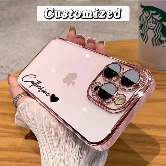 Personalised Customized Name Case For iPhone 16 15 14 13 12 11 Pro Max Luxury Plating Transparent Clear Cover DIY 15 16 Pro Max Caseverse