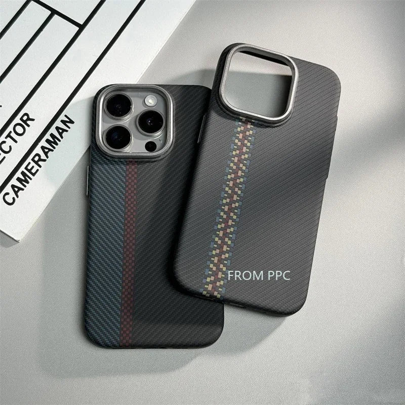 Carbon Fibre Magnetic Phone Case 16 Cover for iPhone 15 14 Pro Max Wireless Charging MagSafe Shell Alloy Camera Ring Armor Funda Caseverse