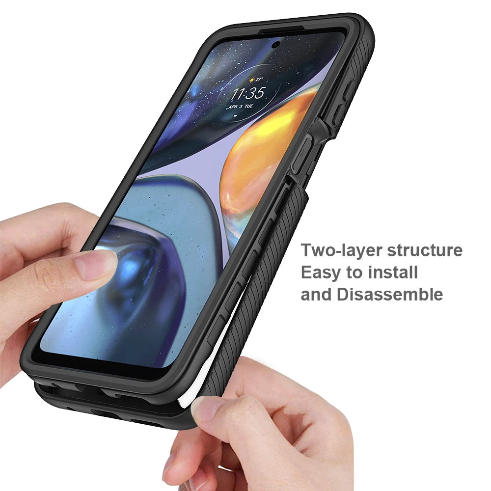 Moto E32 Shockproof Clear Case Built in Screen Protector Full Body Rugged Defender Cover for Motorola G22 Case, E32S,G52 Cases - Caseverse