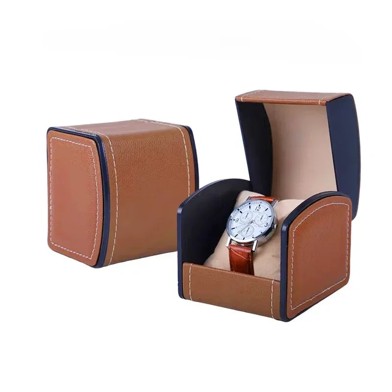 Oval Black Brown Green Single Pillow PU Leather Wristwatch Display Watch Case Organizer for Men Clamshell PU Leather Watch Case