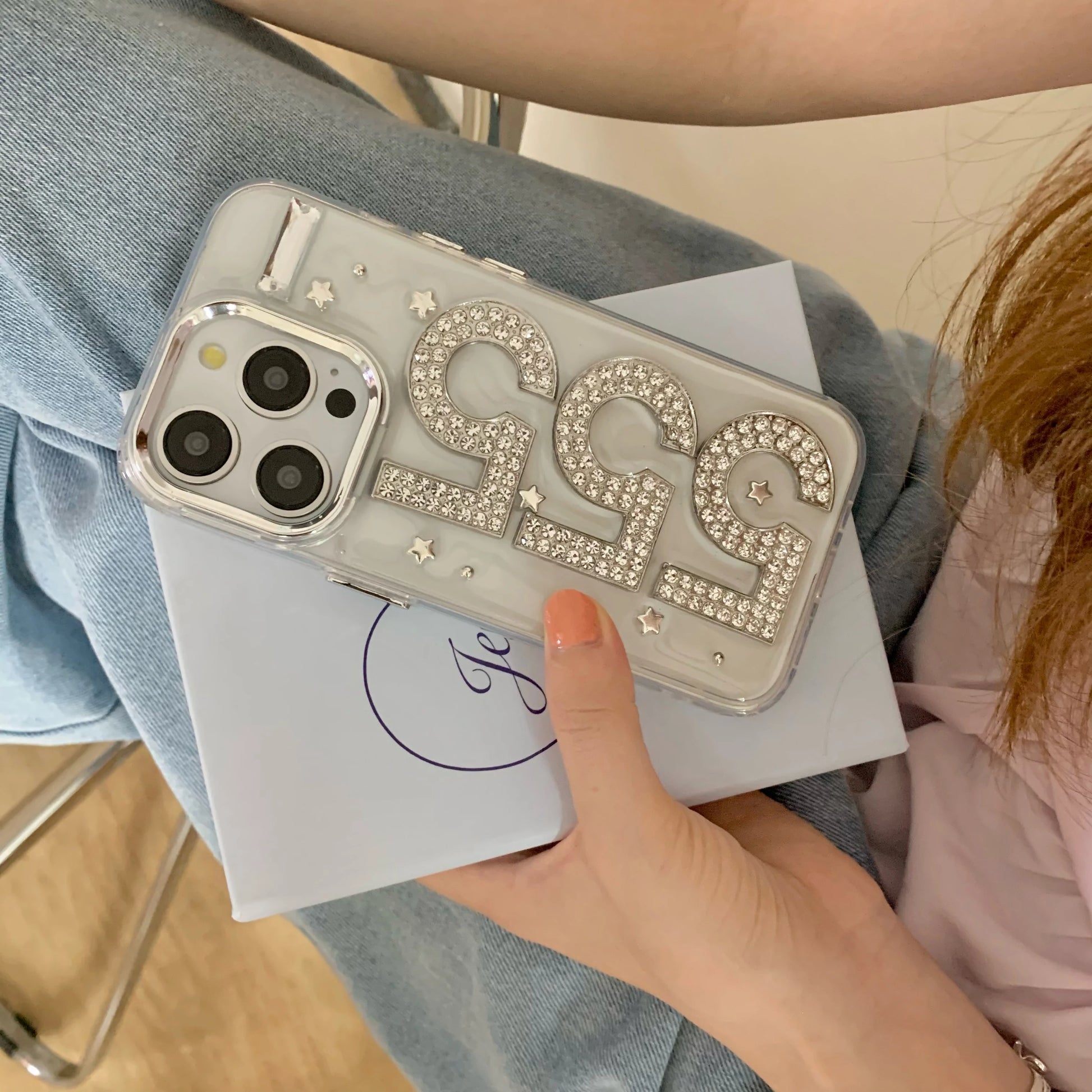 Korean Stylish Glittering Zircon 555 Fashionable Chic Case for iPhone 16 15 14 13 11 Pro Max Back Phone Cover for 12 Pro Max - Caseverse