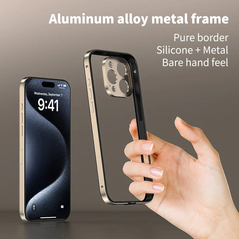 Camera Protection + Hybrid Silicone Frame Aluminum Metal Phone Case For iPhone 16 15 14 13 Pro Max Better Heat Bumper Caseverse