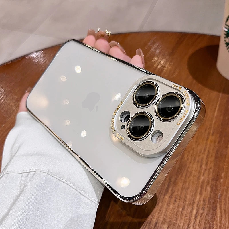 For iPhone 15 Pro Max Luxury Case Metal Camera Protection Transparent Armor Phone Cases for iPhone 12 13 14 Pro Max 14 Pro Plus Caseverse