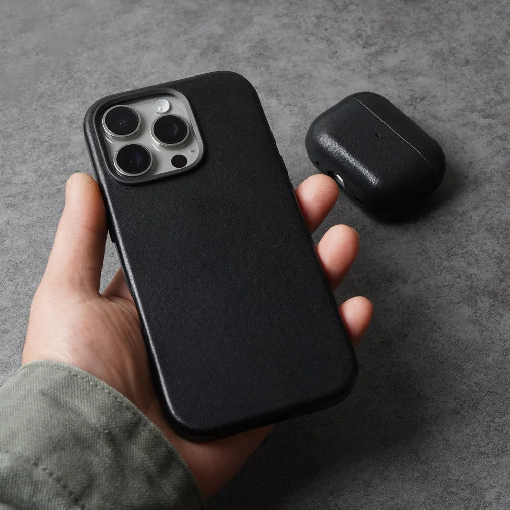 YMW Magnetic Genuine Leather Case for iPhone 16 Pro Max 15 14 Personality Cowhide Magnetic Phone Cover - Caseverse