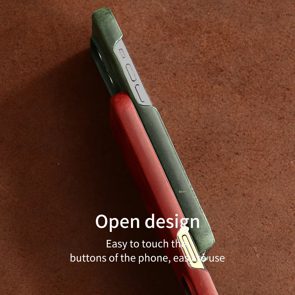 Retro Cowhide Phone Case for iPhone 16 15 13 14 Pro Max 16Pro 14Pro 15Pro Luxury Crazy Horse Genuine PULL-UP Leather Back Cover Caseverse