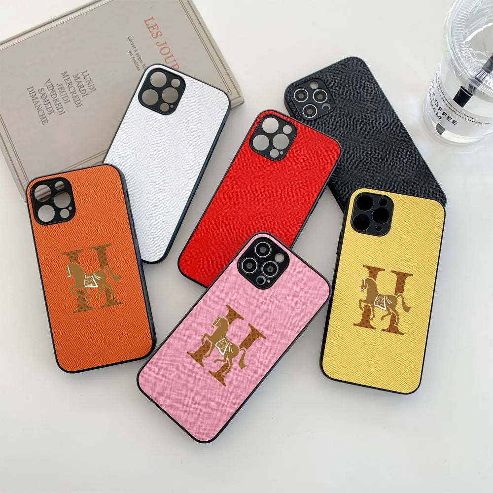 Classic Horse H Cross Leather Fashion Case For Iphone 15 14 13 12 11 Pro Max Mini 7 8 Plus X Xs Xr Max Luxury Phone Cover Funda Caseverse