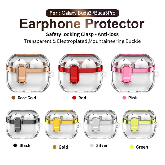 Transparent Case For Samsung Galaxy Buds 3 Pro/ Buds 3 Cover Lock buckle electroplating anti fall protective Galaxy Buds3 Cover Caseverse