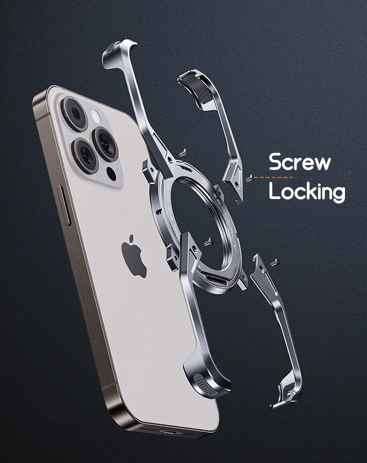 Metal Frameless Magsafe Magnetic Holder Phone Case For iPhone 16 15 14 13 Pro Max 16promax Aluminum Alloy Frame Shockproof Cover Caseverse