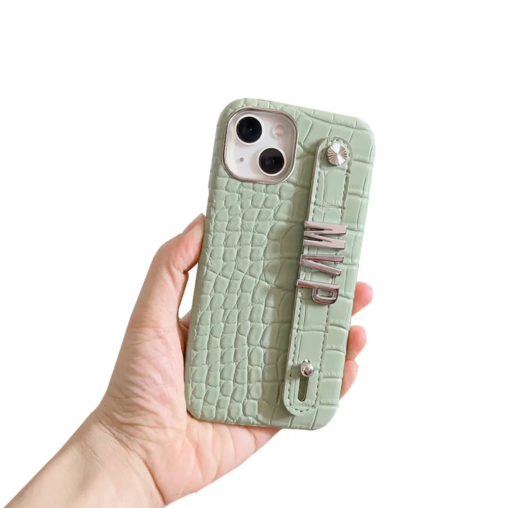 Luxury Custom Personalised Name Silver Metal Letter Charm Leather Phone Cases For Iphone 14 13 12 11 15 Pro Max 16 pro max Cover Caseverse