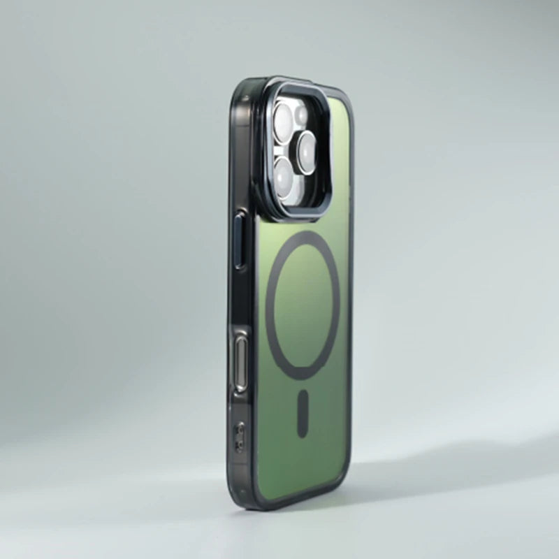 Metal Lens Kickstand Laser MagSafe Phone Case For iPhone 16 16pro max 14 15 Pro 13 12 Magnetic Wireless Charging Hard PC Cover Caseverse