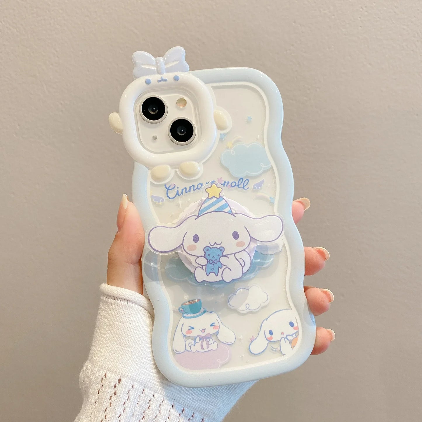 Kawaii Sanrio Cinnamoroll With Bracelet Bracket Phone Case For iPhone 15 14 13 12 11 Pro Max XR XS MAX X 7 Back Cover Y2k Gift - Caseverse