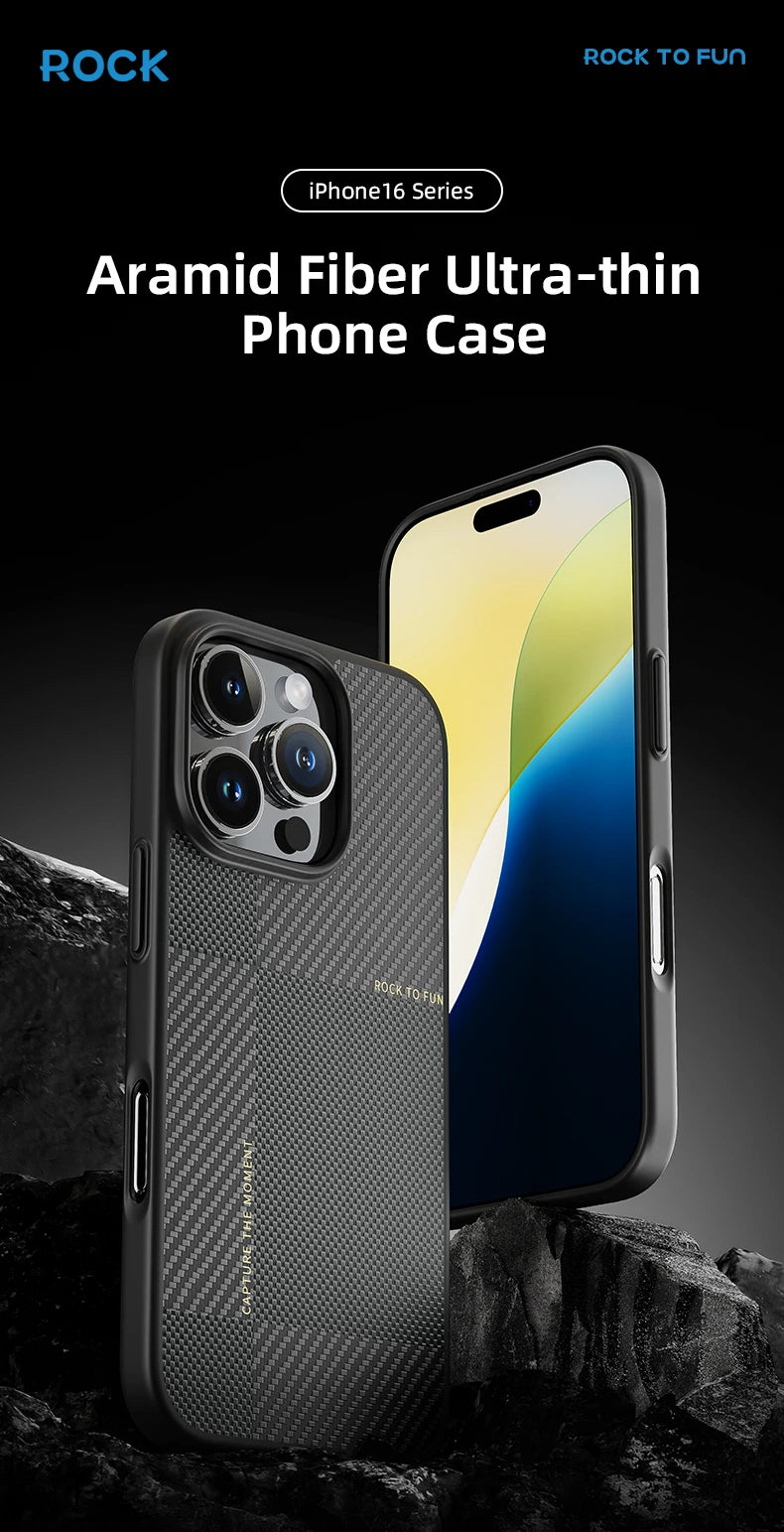 ROCK Aramid Fiber Magnetic Case for iPhone 16 Pro Max Military Grade Shockproof Cover for iPhone 16 Pro Compatible with MagSafe - Caseverse