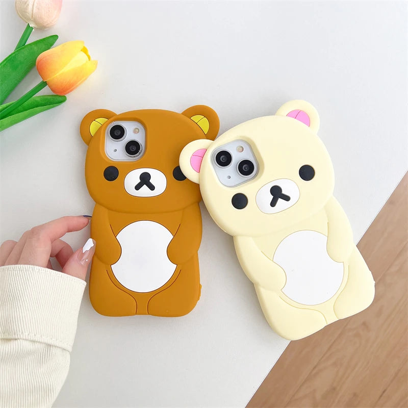 Cute 3D Cartoon Rilakkuma Bear Phone Case for iPhone 16 promax 15 14 13 12 11 Pro Max Xs XR 6 7 8 Plus SE Soft Silicone Cover - Caseverse