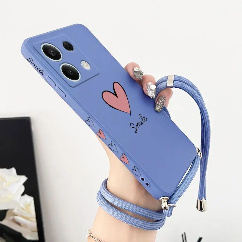 Note13 Big Red Heart Lanyard Silicone Phone Case For Xiaomi Redmi Note 13 13Pro Shatterproof Redmi Note 13ProPlus Back Cover