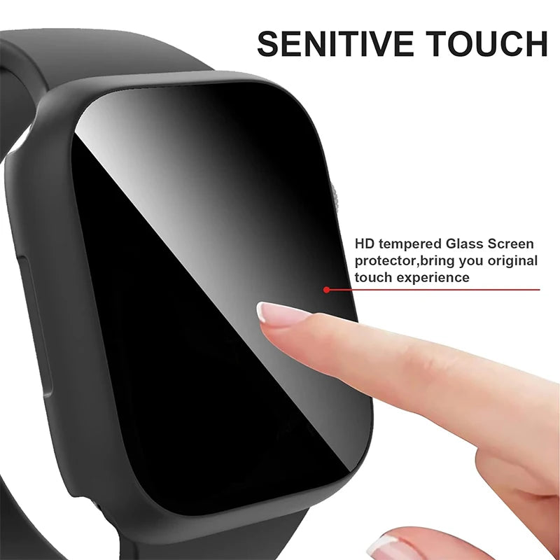 Privacy Tempered Glass+Case For Apple Watch Cover 45mm 41mm 44mm 40mm Anti-Peeping Screen Protector For iWatch 9 8 7 6 5 4 SE