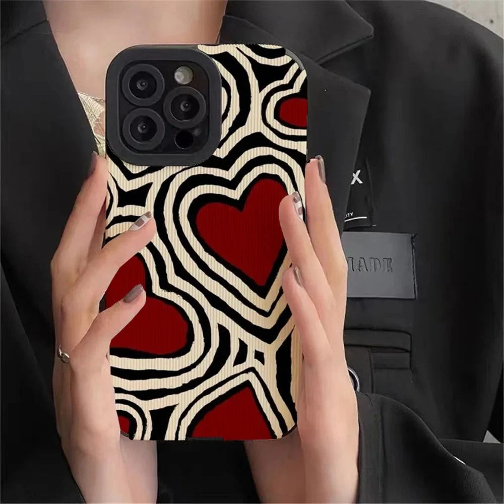 Fashion Romantic Love Hearts Phone Case For iPhone 13 16 14 15 Pro Max Plus 11 12 Mini XS X XR Soft Silicone Stripes Back Cover - Caseverse