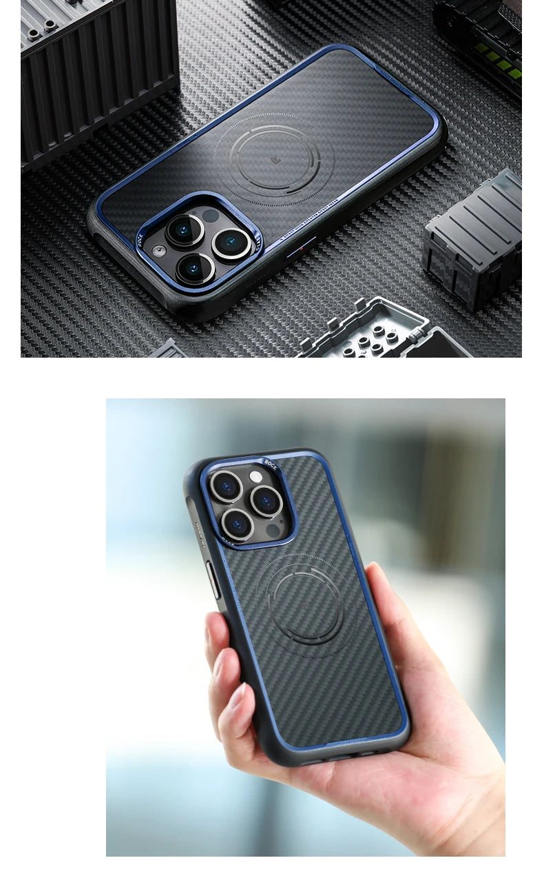 ROCK Kevlar Magnetic Case for iPhone 15 Pro Max Metal Lens Military Grade Shockproof Cover for iPhone 15 Compatible with MagSafe - Caseverse