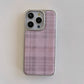 Stylish Simple Electroplate Pink Plaid Pattern Solid Color Phone for iPhone 13 14 15 16 Pro Max Glossy Shockproof Phone Case