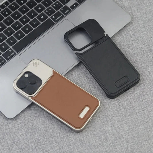 Aluminum Alloy Leather Magnetic Phone Case For iPhone 16 16pro 15 14 Pro Max Wireless Charging Metal Frameless Shockproof Cover Caseverse