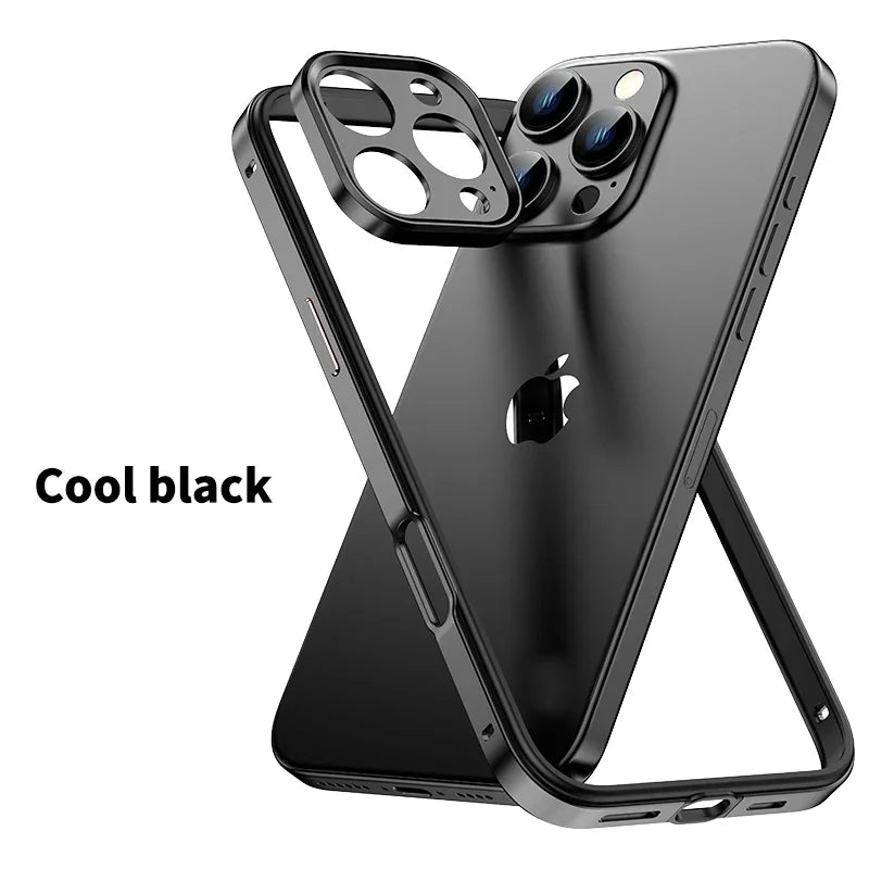 Camera Protection + Hybrid Silicone Frame Aluminum Metal Phone Case For iPhone 16 15 14 13 Pro Max Better Heat Bumper Caseverse