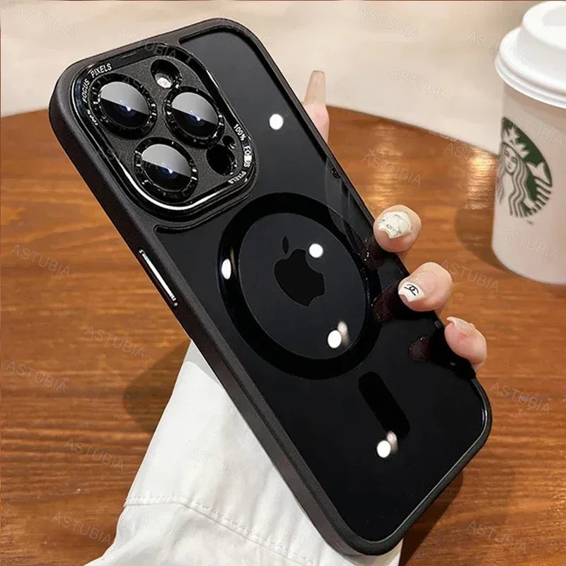 Luxury Magnetic Metal Lens Bumper Protection Case For iPhone 16 15 14 13 12 11 Pro Max Plus Magsafe Acrylic Translucency Cover Caseverse
