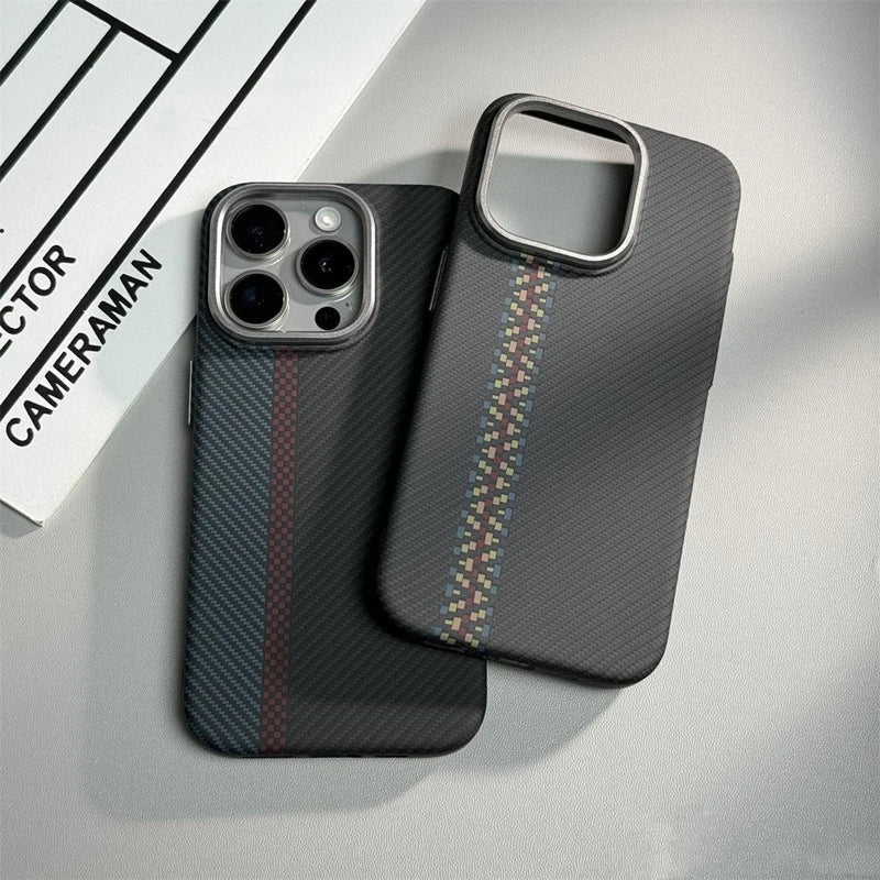 Abstract Carbon Fibre MagSafe Case for iPhone 16 15 Pro Max 14 Cover Wireless Charging Alloy Lens Camera Bumper Hard Armor Shell Caseverse